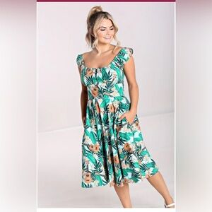 Hell Bunny Ukulele 50s Swing Dress XL Tropical Hawaiian Pinup Rockabilly